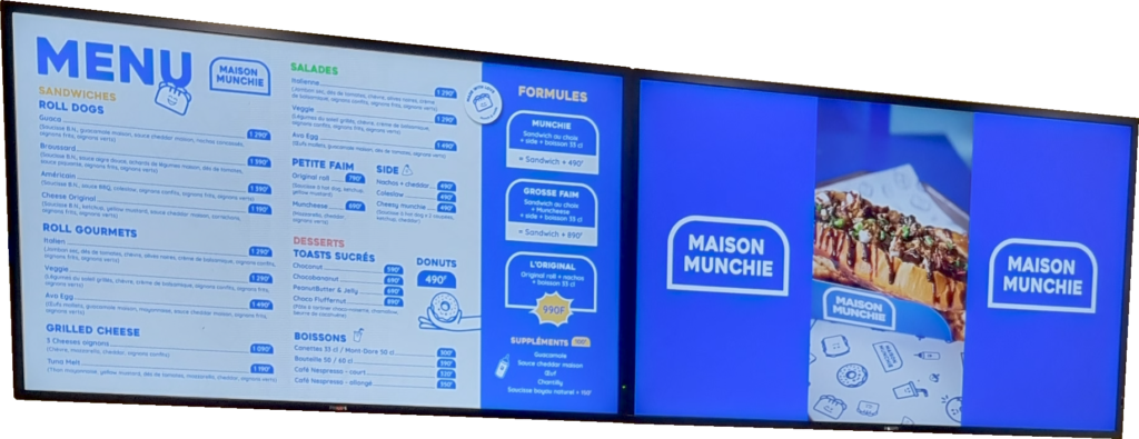 Deux écrans paysages du menuboard de Munchie