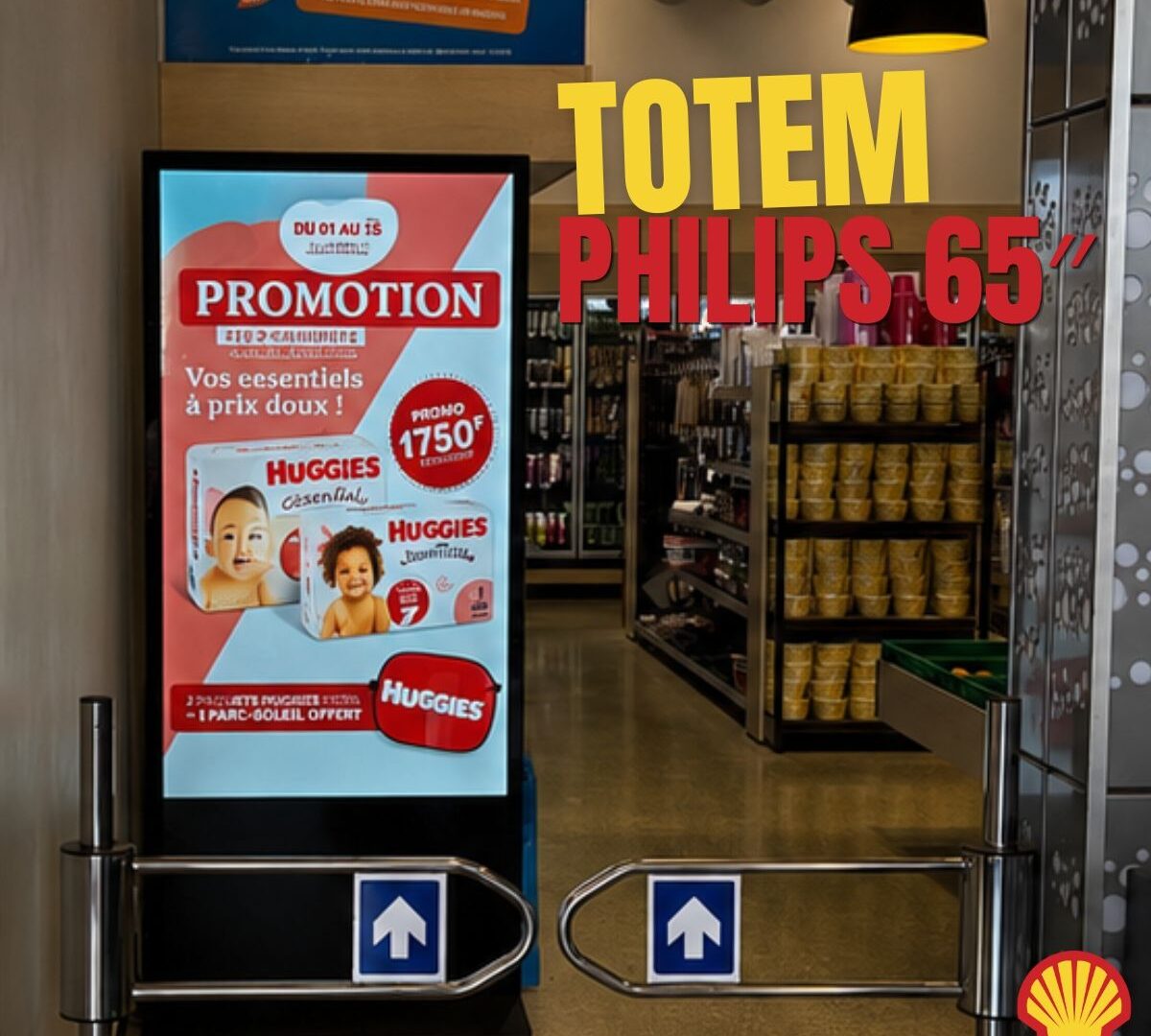 Shell Victoire s&rsquo;équipe d&rsquo;un totem Philips 65&Prime; pour dynamiser sa communication