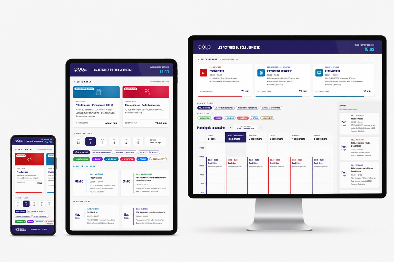 Aperçu de la WebApp du Pôle Jeunesse sur différents écrans